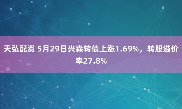 天弘配资 5月29日兴森转债上涨1.69%，转股溢价率27.8%
