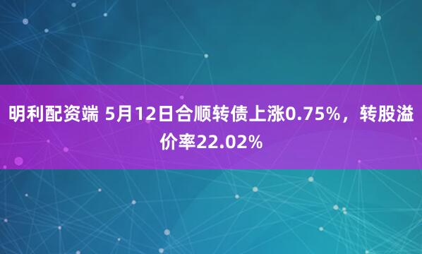 明利配资端 5月12日合顺转债上涨0.75%，转股溢价率22.02%
